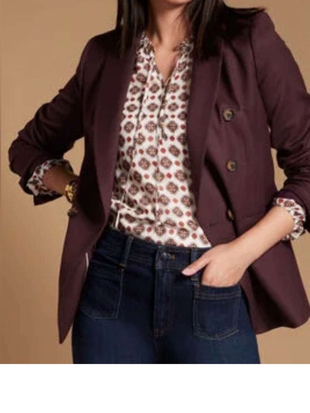 Talbots Double Breasted Burgundy Wool Blazer Size 14W